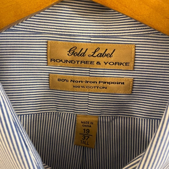 Size 19 - 37 Tall - ROUNDTREE and Yorke GOLD LABEL -NonIron Pinpoint Stripe NWOT - Picture 3 of 7